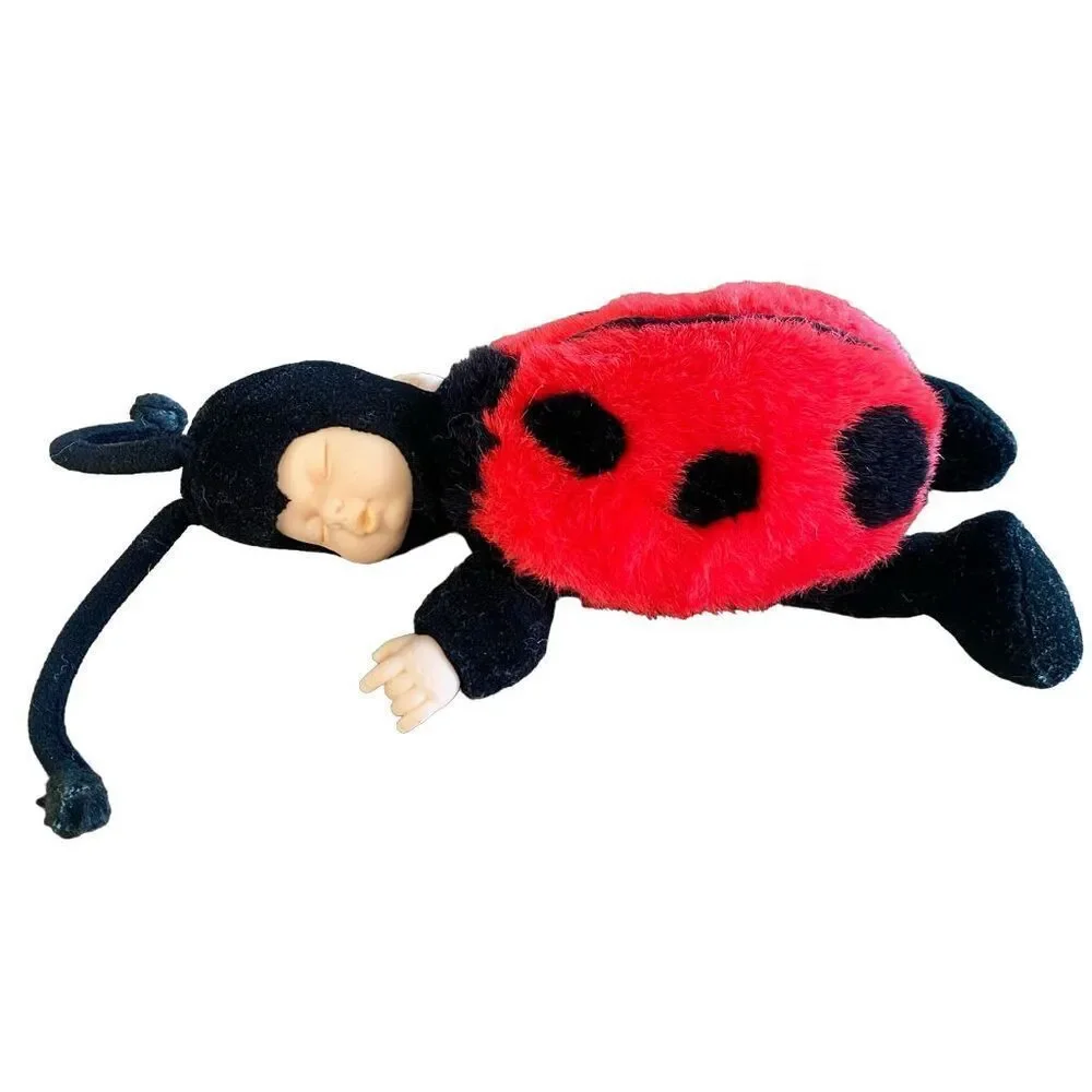 1997 Anne Geddes Sleeping Baby Ladybug Plush Doll 12”